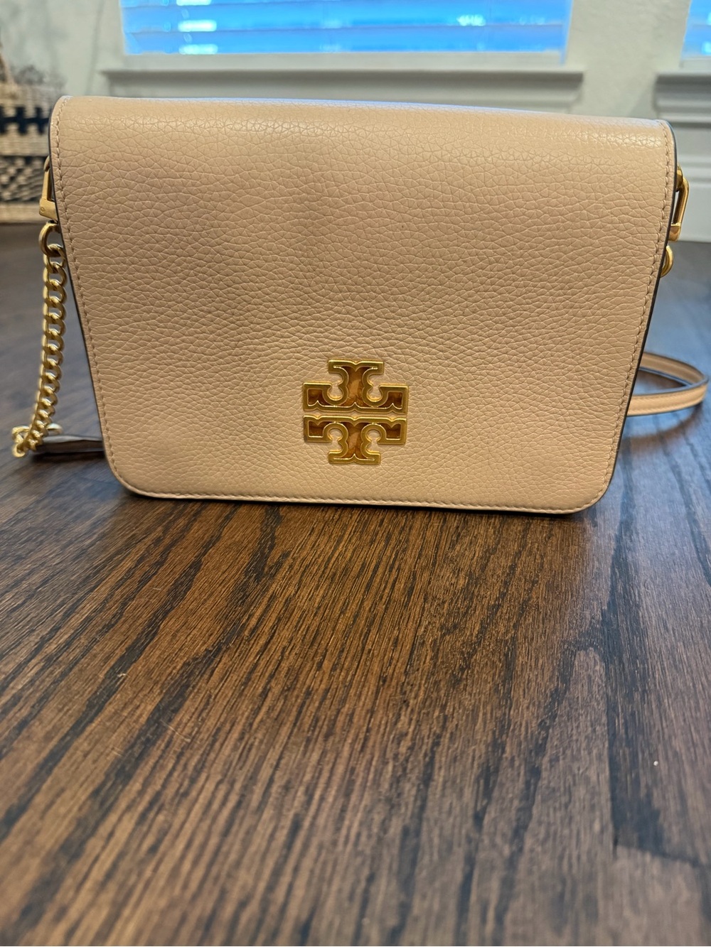 Tory Burch Beige/Nude Leather Crossbody with Gold Logo